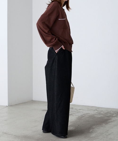 BONLECILL（ボンルシール）の「【UVカット率92％】配色ちびポケットシアーカーディガン【纏うUVケア - ソルヴェール】（カーディガン/ボレロ・レディース・ライトイエロー/グレー/チャコールグレー/ネイビー/ピンク/ブラウン/アイボリー・FREE）」の22枚目の写真