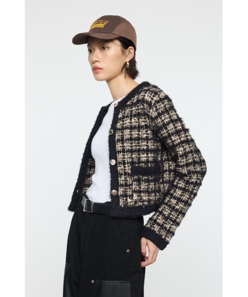 MOUSSY（マウジー）の「COMPACT KNIT TWEED ジャケット（ノーカラージャケット・レディース・オフホワイト/ネイビー/ブラック・FREE）」の7枚目の写真