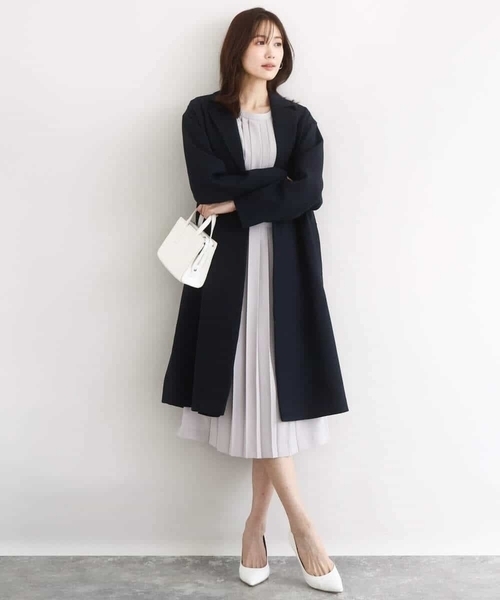 MK MICHEL KLEIN（エムケーミッシェルクラン）の「サテンジョーゼット プリーツワンピース/洗える（ワンピース・レディース・ライトグレー/ネイビー/ブラック・38）」の17枚目の写真