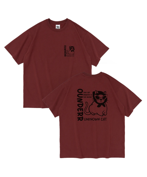 OUNDERR(オアンダーアール)の「UNKNOWN CAT オーバーサイズ 半袖Tシャツ (ワイン)(Tシャツ/カットソー・レディース・その他・SMALL/MEDIUM/LARGE/X-LARGE/XX-LARGE)」の1枚目の写真