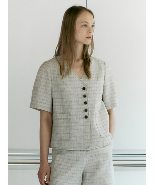 V-Neck Linen Check Jacket VC2533JK401M