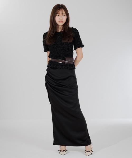 SENEE(セニー)の「satin drape long skirt(サテンドレープロングスカート)(スカート・レディース・アイボリー/ブラック・MEDIUM/SMALL)」の7枚目の写真
