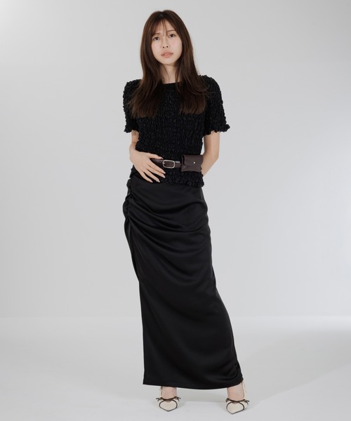 SENEE(セニー)の「satin drape long skirt(サテンドレープロングスカート)(スカート・レディース・アイボリー/ブラック・MEDIUM/SMALL)」の8枚目の写真