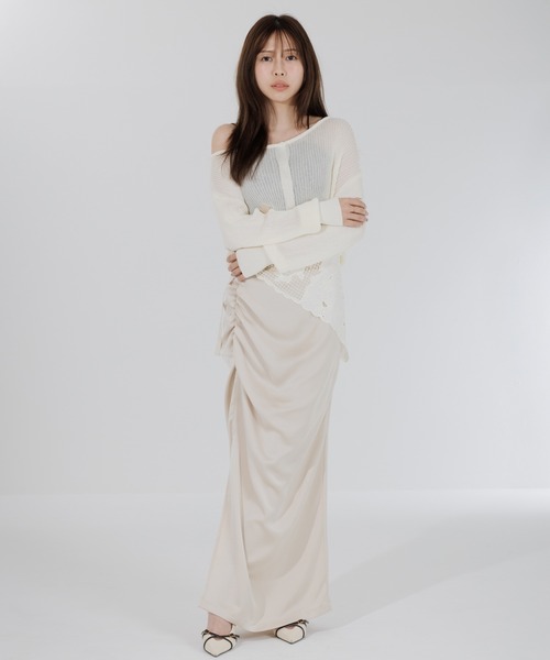 SENEE(セニー)の「satin drape long skirt(サテンドレープロングスカート)(スカート・レディース・アイボリー/ブラック・MEDIUM/SMALL)」の20枚目の写真
