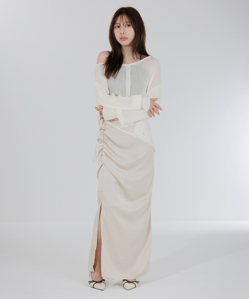 SENEE(セニー)の「satin drape long skirt(サテンドレープロングスカート)(スカート・レディース・アイボリー/ブラック・MEDIUM/SMALL)」の21枚目の写真