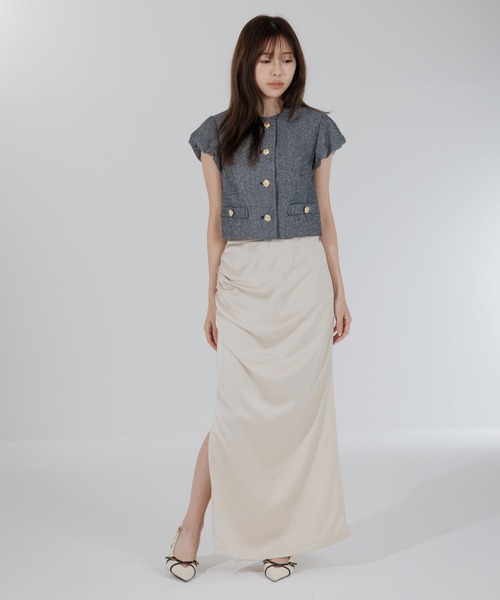 SENEE(セニー)の「satin drape long skirt(サテンドレープロングスカート)(スカート・レディース・アイボリー/ブラック・MEDIUM/SMALL)」の16枚目の写真