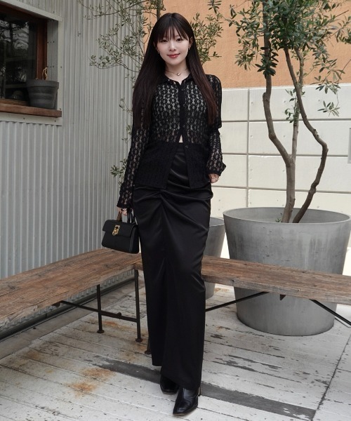 サテンドレープロングスカート　セニー　SENEE satin drape long skirt（サテンドレープロングスカート）（スカート