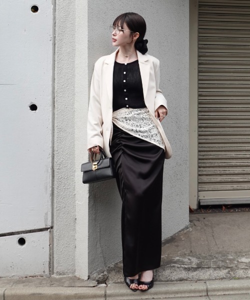 サテンドレープロングスカート　セニー　SENEE satin drape long skirt（サテンドレープロングスカート）（スカート
