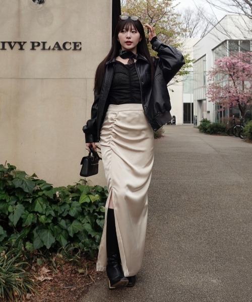 satin drape long skirt（サテンドレープロングスカート）（スカート