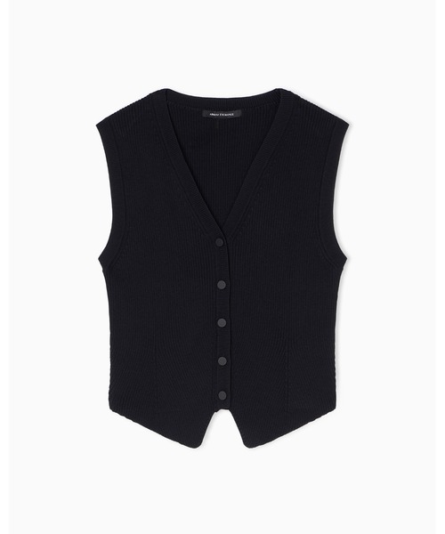 ARMANI EXCHANGE(アルマーニエクスチェンジ)の「【A|X アルマーニ エクスチェンジ】AXメタリックロゴ ノースリーブニットジレ(ベスト・レディース・ブラック・SMALL/MEDIUM/LARGE)」の1枚目の写真