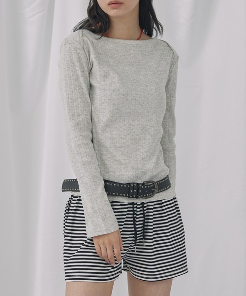 Unblend（アンブレンド）の「【Unblend】針抜きリブボートネック アソート 長袖Tシャツ（Tシャツ/カットソー・レディース・ネイビー/ホワイト系/杢グレー/オフホワイト・FREE）」の3枚目の写真