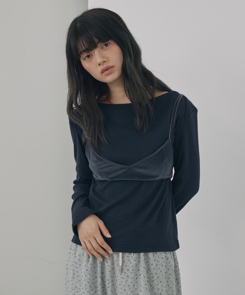 Unblend（アンブレンド）の「【Unblend】針抜きリブボートネック アソート 長袖Tシャツ（Tシャツ/カットソー・レディース・ネイビー/ホワイト系/杢グレー/オフホワイト・FREE）」の4枚目の写真