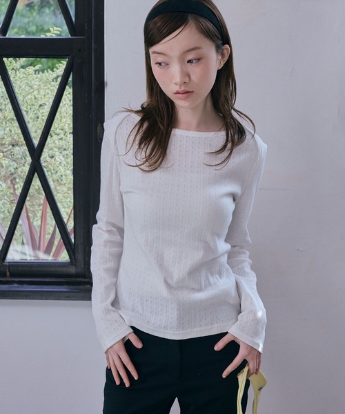 Unblend（アンブレンド）の「【Unblend】針抜きリブボートネック アソート 長袖Tシャツ（Tシャツ/カットソー・レディース・ネイビー/ホワイト系/杢グレー/オフホワイト・FREE）」の2枚目の写真