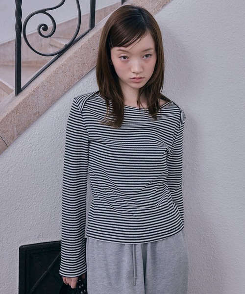 Unblend（アンブレンド）の「【Unblend】針抜きリブボートネック アソート 長袖Tシャツ（Tシャツ/カットソー・レディース・ネイビー/ホワイト系/杢グレー/オフホワイト・FREE）」の14枚目の写真