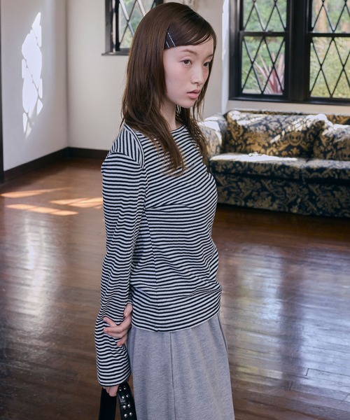 Unblend（アンブレンド）の「【Unblend】針抜きリブボートネック アソート 長袖Tシャツ（Tシャツ/カットソー・レディース・ネイビー/ホワイト系/杢グレー/オフホワイト・FREE）」の16枚目の写真