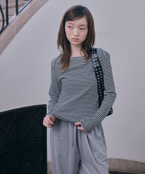 Unblend（アンブレンド）の「【Unblend】針抜きリブボートネック アソート 長袖Tシャツ（Tシャツ/カットソー・レディース・ネイビー/ホワイト系/杢グレー/オフホワイト・FREE）」の22枚目の写真