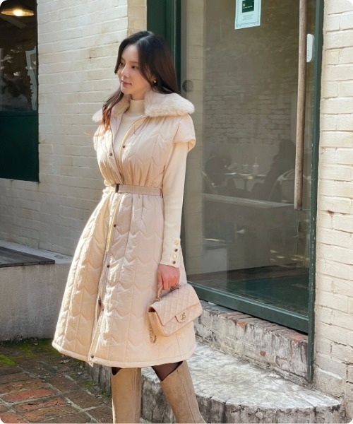 セール】キルティング ウエストマーク ノースリーブ ロングベスト