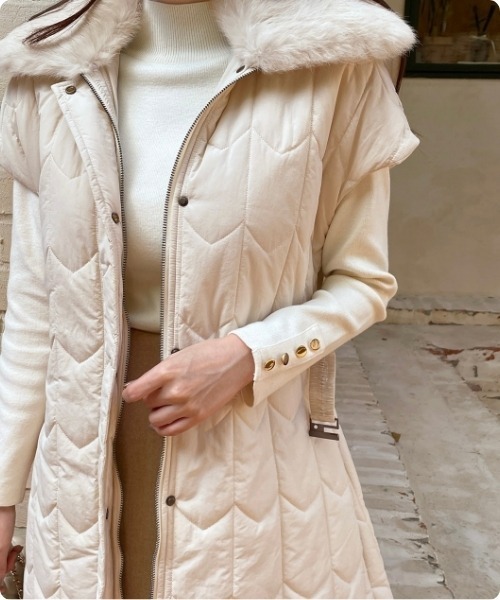 セール】キルティング ウエストマーク ノースリーブ ロングベスト