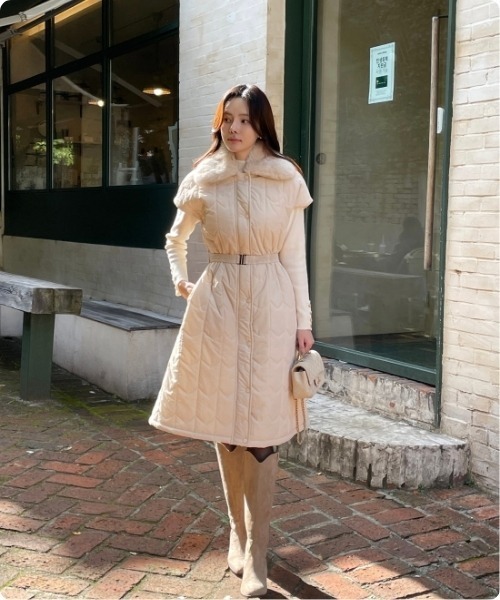 セール】キルティング ウエストマーク ノースリーブ ロングベスト