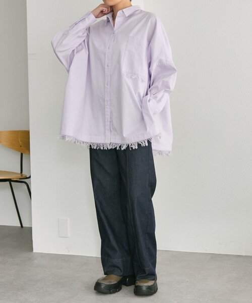 ear PAPILLONNER（イアパピヨネ）の「オーバーサイズフリンジシャツ【SUM1 STYLE】（シャツ/ブラウス・レディース・パープル/ライム/ブルー系その他・FREE）」の3枚目の写真