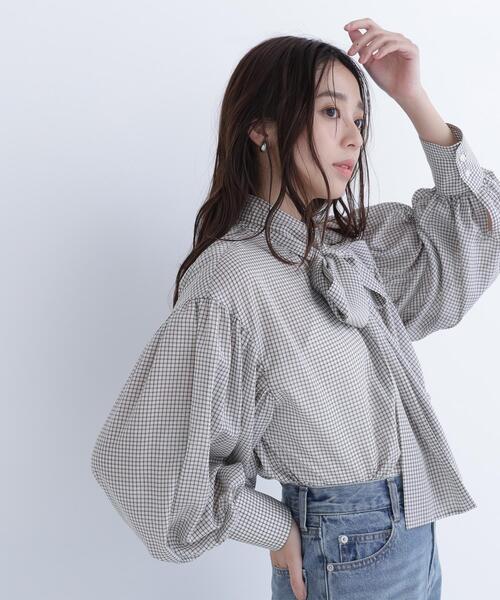 NATURAL BEAUTY BASIC（ナチュラルビューティーベーシック）の「◇ミニチェック2wayボウタイブラウス（シャツ/ブラウス・レディース・ホワイト系その他/ブルー系その他/ホワイト系その他2・SMALL/MEDIUM）」の6枚目の写真