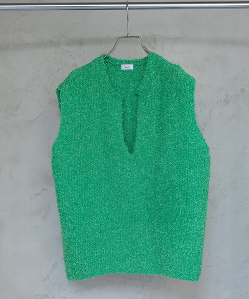 A part by(アパートバイ)の「リボンヤーンニットベスト(ベスト・レディース・グリーン/ネイビー/オフホワイト・FREE)」の3枚目の写真