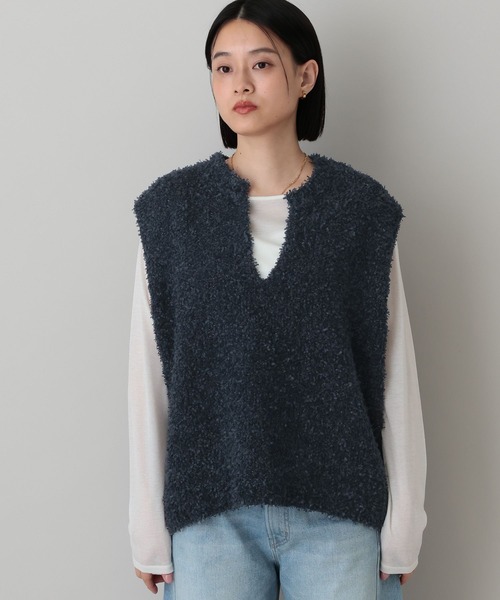 A part by(アパートバイ)の「リボンヤーンニットベスト(ベスト・レディース・グリーン/ネイビー/オフホワイト・FREE)」の4枚目の写真