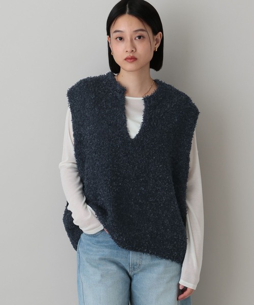 A part by(アパートバイ)の「リボンヤーンニットベスト(ベスト・レディース・グリーン/ネイビー/オフホワイト・FREE)」の5枚目の写真