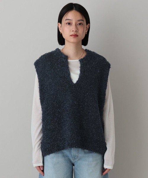 A part by(アパートバイ)の「リボンヤーンニットベスト(ベスト・レディース・グリーン/ネイビー/オフホワイト・FREE)」の8枚目の写真