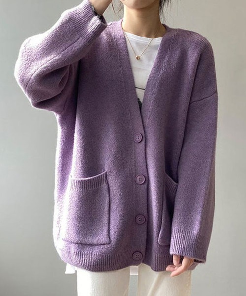 SallyLunn(サリーラン)の「ベーシックVネックオーバーカーディガン(カーディガン/ボレロ・レディース・アイボリー/パープル/ブラック・FREE)」の9枚目の写真