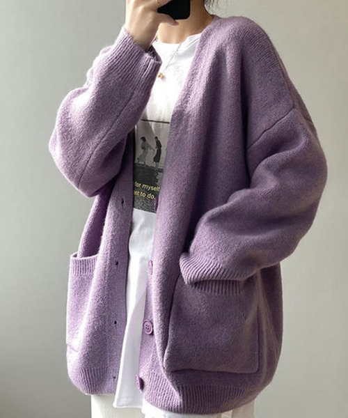 SallyLunn(サリーラン)の「ベーシックVネックオーバーカーディガン(カーディガン/ボレロ・レディース・アイボリー/パープル/ブラック・FREE)」の11枚目の写真