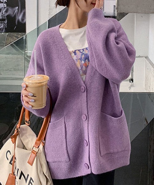 SallyLunn(サリーラン)の「ベーシックVネックオーバーカーディガン(カーディガン/ボレロ・レディース・アイボリー/パープル/ブラック・FREE)」の12枚目の写真