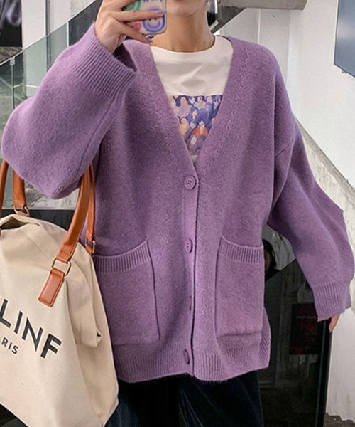 SallyLunn(サリーラン)の「ベーシックVネックオーバーカーディガン(カーディガン/ボレロ・レディース・アイボリー/パープル/ブラック・FREE)」の14枚目の写真