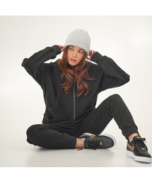 (起毛) フードパーカー ジップアップ _ブラック