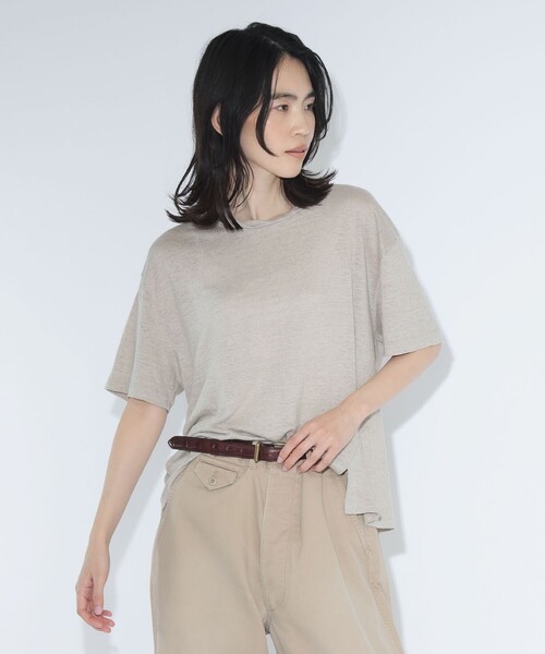maturely(マチュアリー)の「ベルギー リネン ショートスリーブ<イージーケア>(Tシャツ/カットソー・レディース・ベージュ/ピンク/ブラック・ONE SIZE)」の3枚目の写真