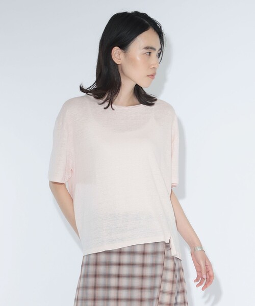 maturely(マチュアリー)の「ベルギー リネン ショートスリーブ<イージーケア>(Tシャツ/カットソー・レディース・ベージュ/ピンク/ブラック・ONE SIZE)」の1枚目の写真