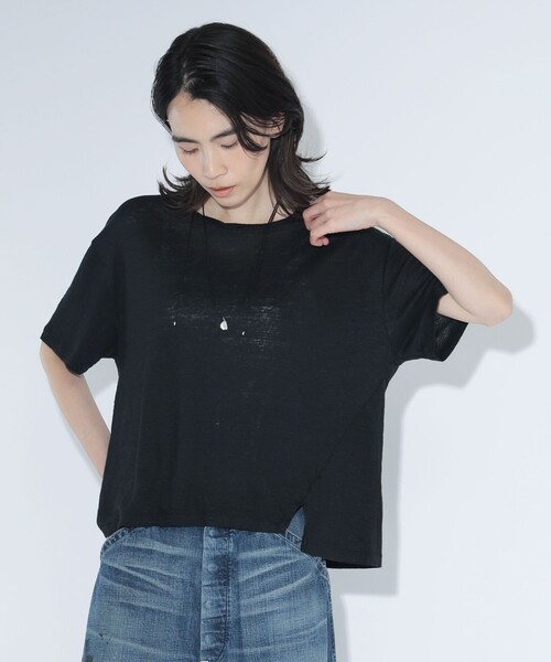 maturely(マチュアリー)の「ベルギー リネン ショートスリーブ<イージーケア>(Tシャツ/カットソー・レディース・ベージュ/ピンク/ブラック・ONE SIZE)」の2枚目の写真