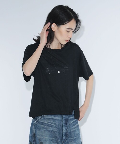 maturely(マチュアリー)の「ベルギー リネン ショートスリーブ<イージーケア>(Tシャツ/カットソー・レディース・ベージュ/ピンク/ブラック・ONE SIZE)」の12枚目の写真