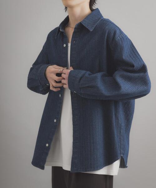 SENSE OF PLACE by URBAN RESEARCH(センスオブプレイスバイアーバンリサーチ)の「ジャガードデニムレギュラーカラーシャツ(シャツ/ブラウス・メンズ・ブラック/インディゴブルー・LARGE/MEDIUM)」の13枚目の写真