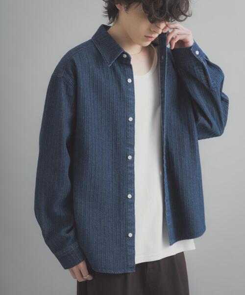 SENSE OF PLACE by URBAN RESEARCH(センスオブプレイスバイアーバンリサーチ)の「ジャガードデニムレギュラーカラーシャツ(シャツ/ブラウス・メンズ・ブラック/インディゴブルー・LARGE/MEDIUM)」の14枚目の写真