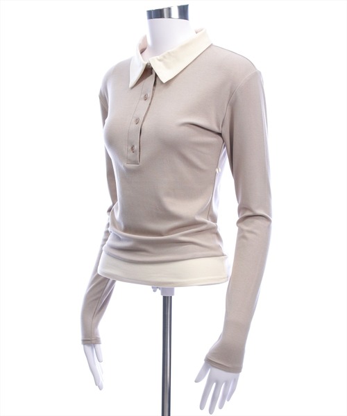 clear（クリア）の「レイヤード風配色ポロカットソー［大人 カジュアル 着回し力抜群］≪新作≫（Tシャツ/カットソー・レディース・ピンク/ベージュ/グレー/ブラック・F）」の11枚目の写真