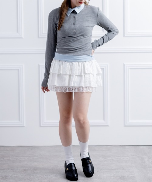 clear（クリア）の「レイヤード風配色ポロカットソー［大人 カジュアル 着回し力抜群］≪新作≫（Tシャツ/カットソー・レディース・ピンク/ベージュ/グレー/ブラック・F）」の10枚目の写真