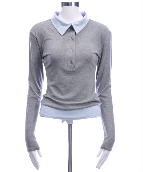 clear（クリア）の「レイヤード風配色ポロカットソー［大人 カジュアル 着回し力抜群］≪新作≫（Tシャツ/カットソー・レディース・ピンク/ベージュ/グレー/ブラック・F）」の6枚目の写真