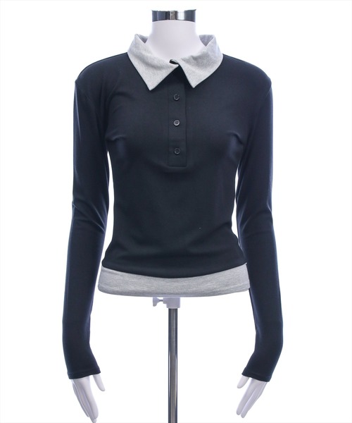 clear（クリア）の「レイヤード風配色ポロカットソー［大人 カジュアル 着回し力抜群］≪新作≫（Tシャツ/カットソー・レディース・ピンク/ベージュ/グレー/ブラック・F）」の7枚目の写真