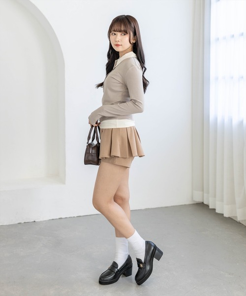 clear（クリア）の「レイヤード風配色ポロカットソー［大人 カジュアル 着回し力抜群］（Tシャツ/カットソー・レディース・ピンク/ベージュ/グレー/ブラック・F）」の10枚目の写真