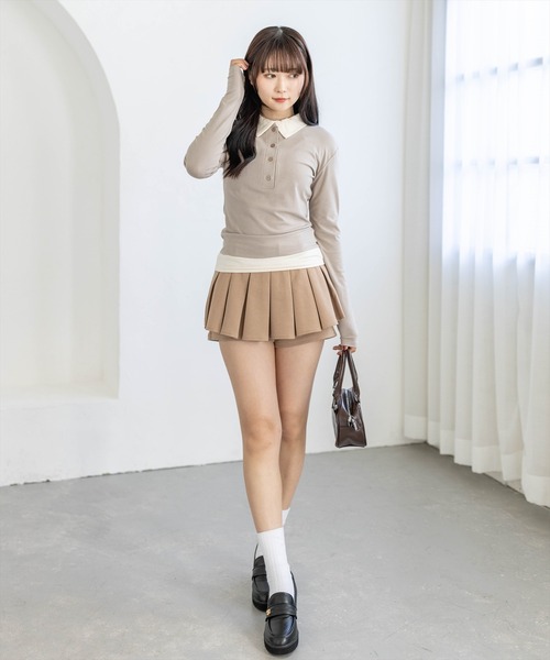 clear（クリア）の「レイヤード風配色ポロカットソー［大人 カジュアル 着回し力抜群］（Tシャツ/カットソー・レディース・ピンク/ベージュ/グレー/ブラック・F）」の11枚目の写真