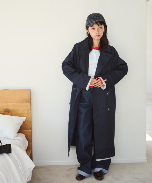 common gull products.(コモンガルプロダクツ)の「花の通り雨に吹かれるトレンチコート(トレンチコート・レディース・ネイビー/ベージュ系・SMALL/MEDIUM/LARGE)」の1枚目の写真