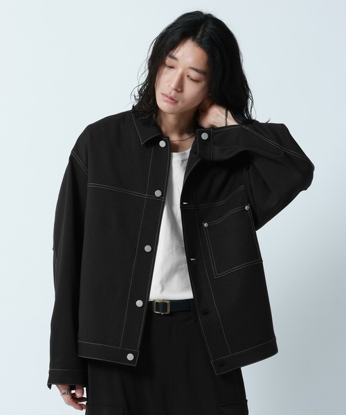 セール】Design Stitch Short Jacket/配色ステッチショートジャケット