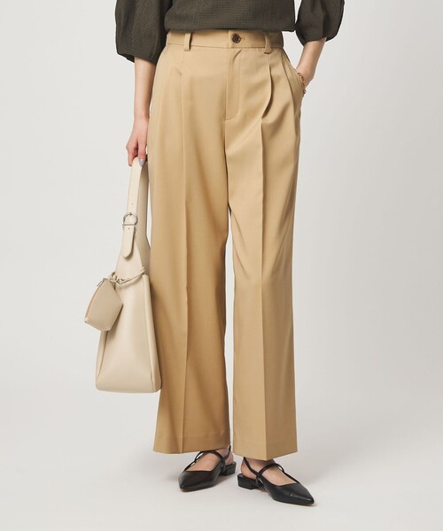 green label relaxing（グリーンレーベルリラクシング）の「［size SHORT/TALLあり］ツイル イージー ワイド パンツ（スラックス・レディース・ダークブラウン/ベージュ・SHORT/36/38/40/TALL）」の2枚目の写真