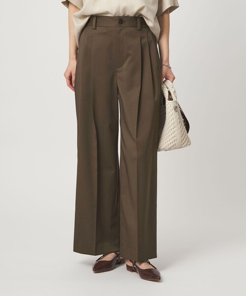 green label relaxing（グリーンレーベルリラクシング）の「［size SHORT/TALLあり］ツイル イージー ワイド パンツ（スラックス・レディース・ダークブラウン/ベージュ・SHORT/36/38/40/TALL）」の3枚目の写真